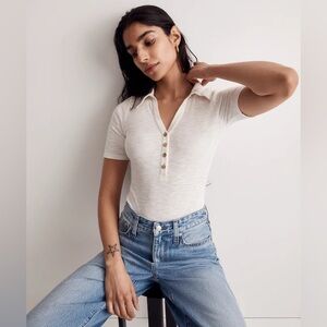 Madewell Ribbed Short Sleeve Polo Thong Bodysuit